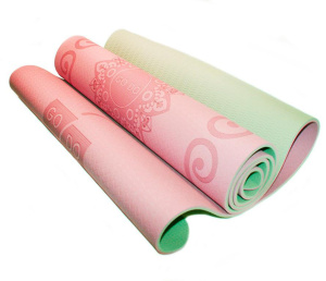 Коврик для йоги GO DO P-TPE-6MM (183х61х0,6) зеленый/розовый