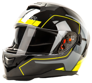 Шлем мото интеграл HIZER J5318 #1 (S)  black/yellow (2 визора) (13503)