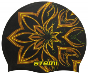 Шапочка для плавания ATEMI PSC418 силикон, чёрн. (огн. цветок)