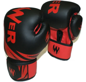 Перчатки боксерские POW-W-К, р-р 14 OZ, цв. черный/красный