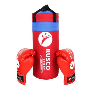 Набор боксерский детский RUSCOsport (перчатки 6 ун., к/з + мешок) красный