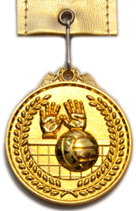 Медаль "Волейбол" с лентой большая. Диаметр 6,5 см, длина ленты 46 см