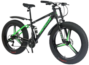 Велосипед MINGDI 26" FAT BIKE 732 (24ск., литые диски, сталь, двухподвес) черный/зеленый
