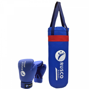 Набор боксерский детский RUSCOsport (перчатки 4 ун., к/з + мешок) синий