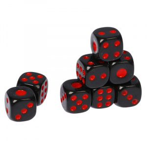 Кубики игральные черные, красные точки 2 шт (12мм) 1723712
