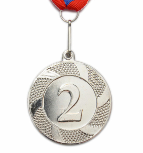 Медаль T501-2  "Россия" 2место СЕРЕБРО, диаметр 5 см, длина ленты 44 см