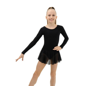 Купальник гимнаст SIMA х/б, длинный рукав, юбка-сетка, цвет черный (р. 30) (2620705)