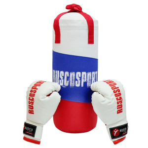 Набор боксерский детский RUSCOsport (перчатки 6 ун., к/з + мешок) триколор красный