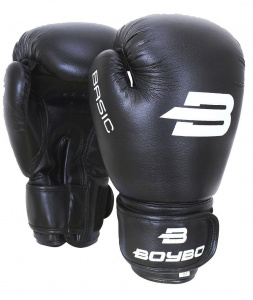 Перчатки боксерские BOYBO Basic кож. зам, черный, р-р, 8 OZ