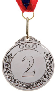 Медаль  "2 место" цвет: серебро, d5 см
