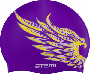 Шапочка для плавания ATEMI PSC308 силикон, лиловая (крылья)