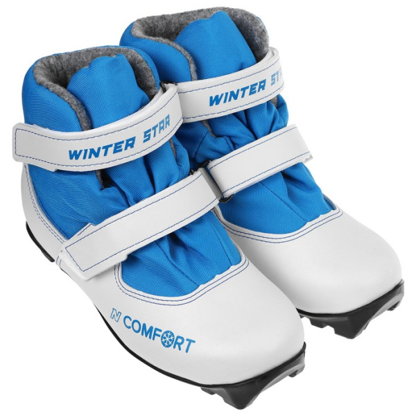 Ботинки лыжные NNN WINTER STAR COMFORT KIDS иск. кожа, цв. белый/синий, лого синий, р.33