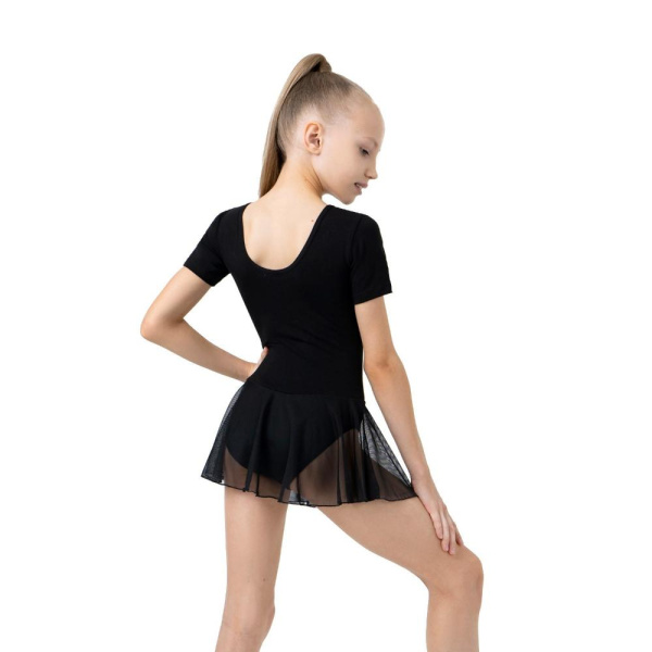 Купальник гимнаст SIMA х/б, короткий рукав, юбка-сетка, цвет черный (р. 32) (2620720)