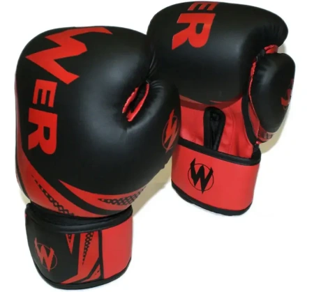 Перчатки боксерские POW-W-К, р-р 8 OZ, цв. черный/красный