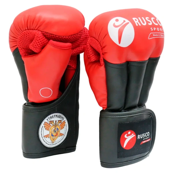 Перчатки для рукопашного боя RUSCOsport PRO, к/з, красные. Oz 6