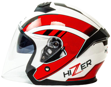 Шлем мото открытый HIZER J222 (S) white/red (2 визора) (13518)