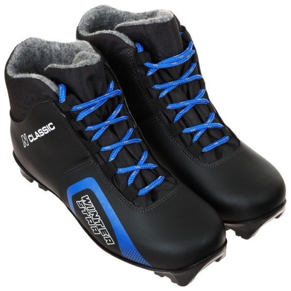 Ботинки лыжные NNN WINTER STAR CLASSIC иск. кожа, цв. чёрный/синий, лого белый, р.42