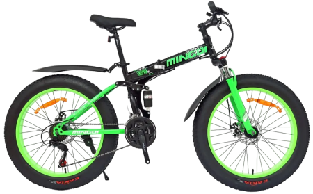 Велосипед MINGDI 24" FAT BIKE 730 (21ск., скл рама, двухподвес) черный/зеленый