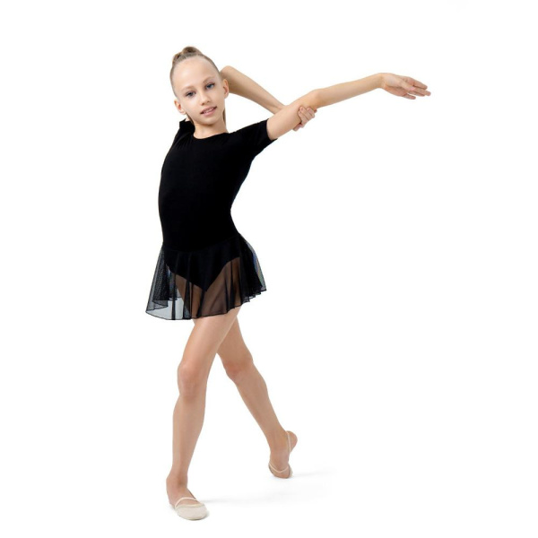 Купальник гимнаст SIMA х/б, короткий рукав, юбка-сетка, цвет черный (р. 34) (2620721)