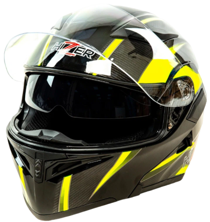 Шлем мото модуляр HIZER J5902 (S) черный/желтый (2 визора) (14745)