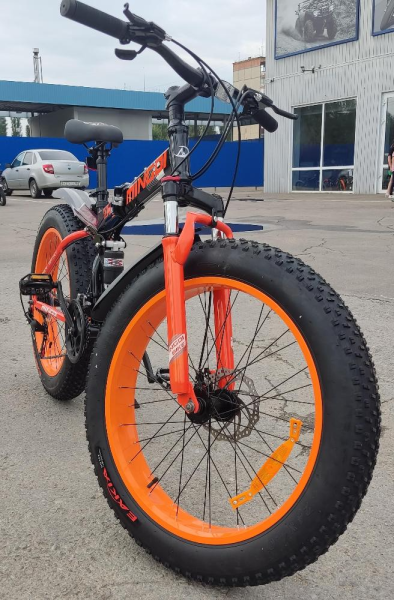 Велосипед MINGDI 24" FAT BIKE 730 (21ск., скл рама, двухподвес) черный/оранжевый