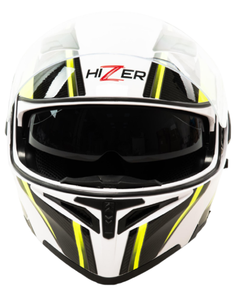 Шлем мото модуляр HIZER J5902 (S) белый/черный/желтый (2 визора) (14657)
