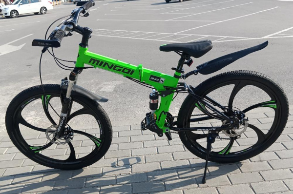 Велосипед MINGDI 26" 632 (24ск., литые диски, скл рама, двухподвес) зеленый