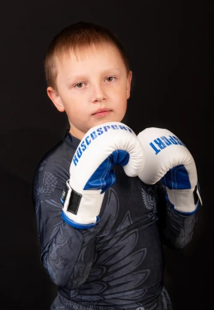 Перчатки боксерские RUSCOsport детские, кож.зам., 4 OZ, белый/синий