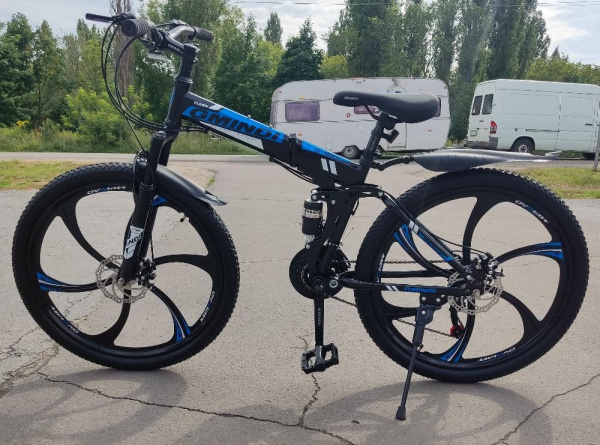 Велосипед GMINDI 26" 860 (21ск., литые колеса, скл рама, двухподвес) черный/синий