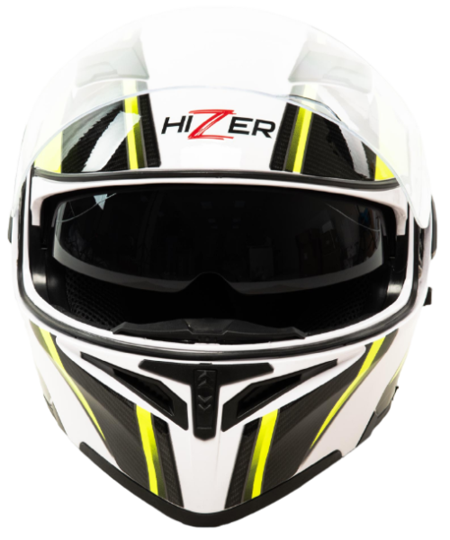 Шлем мото модуляр HIZER J5902 (XL) белый/черный/желтый (2 визора) (14659)