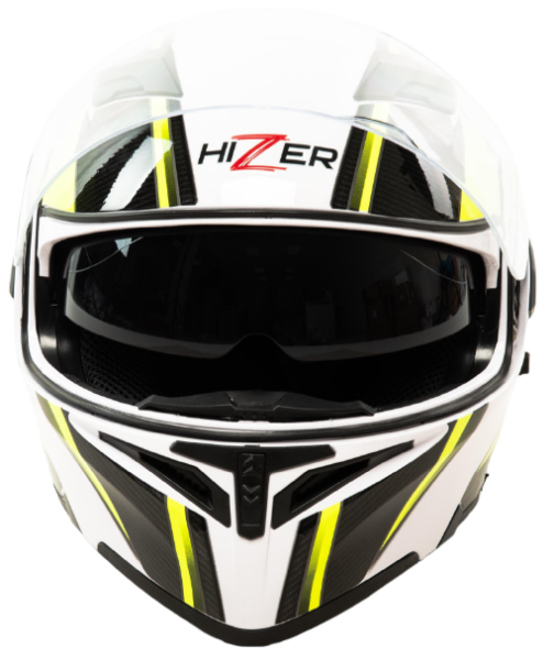 Шлем мото модуляр HIZER J5902 (M) белый/черный/желтый (2 визора)