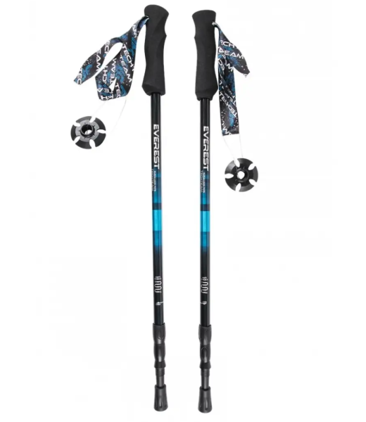 Палки для скандинавской ходьбы EVEREST телескопическая, 3-х секц, алюм до 105-135см цвет синий