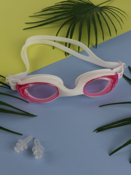 Очки для плавания ELOUS YG-2200, цв. белый/розовый