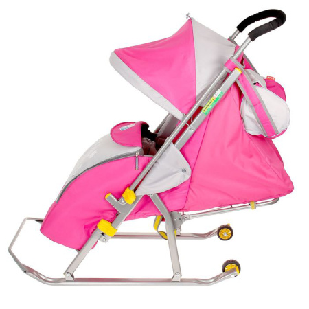 Санки-коляска "Ника детям 4",цвет: розовый, маленькие колеса (*7)