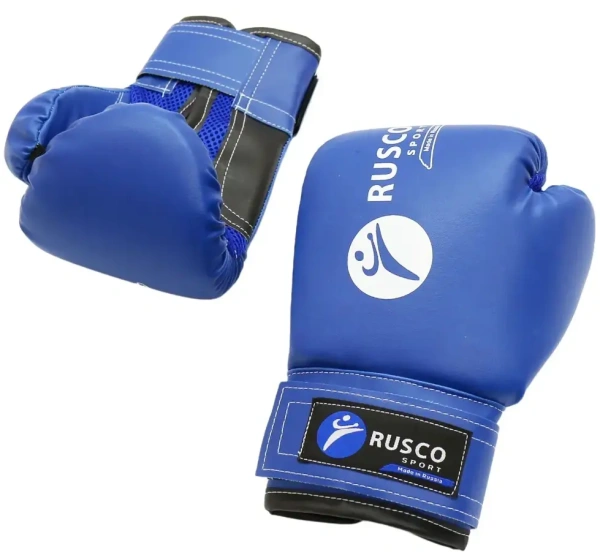 Перчатки боксерские RUSCOsport детские, кож.зам., 8 OZ, белый/синий