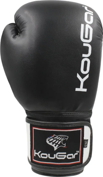 Перчатки боксерские KOUGAR KO400 кож. зам, черные, р-р, 12OZ