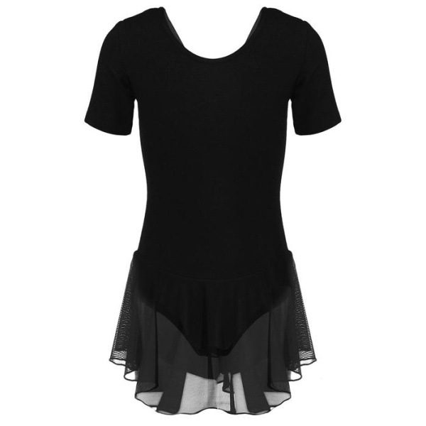 Купальник гимнаст SIMA х/б, короткий рукав, юбка-сетка, цвет черный (р. 30) (2620719)
