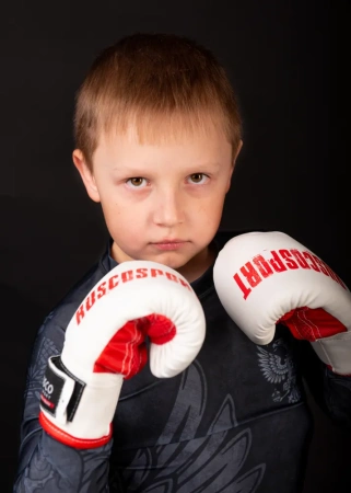 Перчатки боксерские RUSCOsport детские, кож.зам., 6 OZ, белый/красный