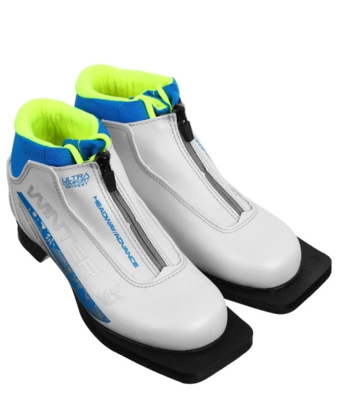 Ботинки лыжные 75мм TREK Winter Comfort 3, цв. белый/синий/лайм-неон, лого синий, р.34