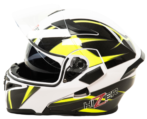 Шлем мото модуляр HIZER J5902 (M) белый/черный/желтый (2 визора)