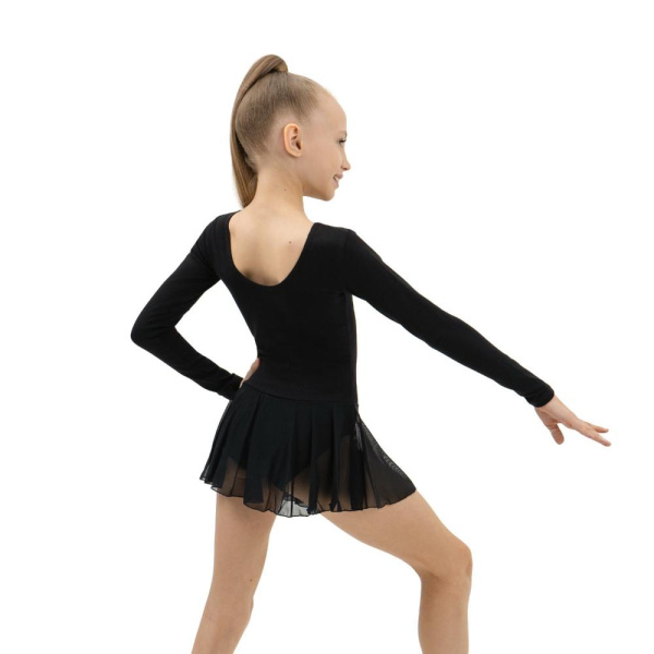 Купальник гимнаст SIMA х/б, длинный рукав, юбка-сетка, цвет черный (р. 34) (2620707)