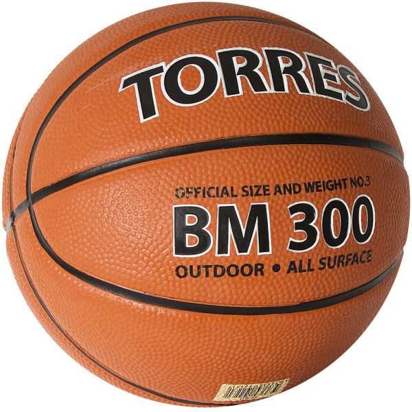 Мяч б/б TORRES BM300 р.5 резина,темнооранж.