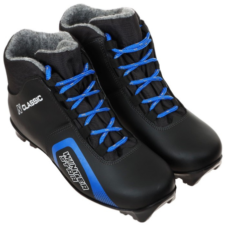 Ботинки лыжные NNN WINTER STAR CLASSIC иск. кожа, цв. чёрный/синий, лого белый, р.38