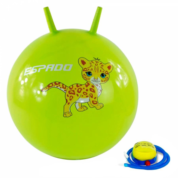 Мяч гимнастический ESPADO ES2114 "Ягуарчик"  d-45см, с рожками, зеленый