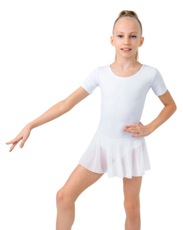Купальник гимнаст SIMA х/б с юбкой-сеткой, короткий рукав, цвет белый (р. 36) (2620715)
